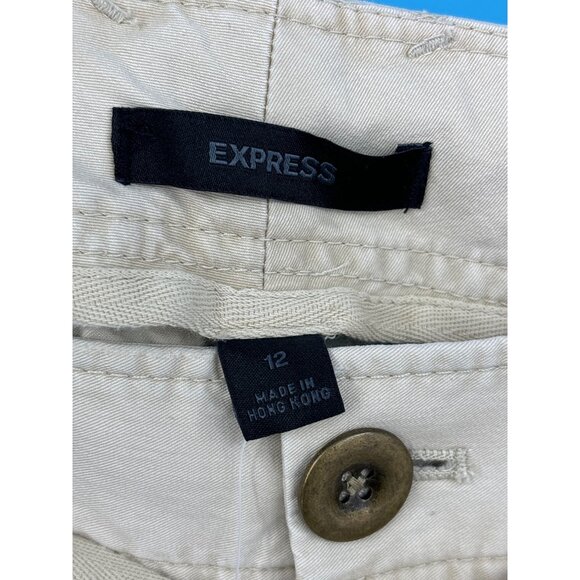 Express Roll Tab Hem Convertible Crop Cotton Pant Casual Beige Size 12 NEW - Picture 4 of 6